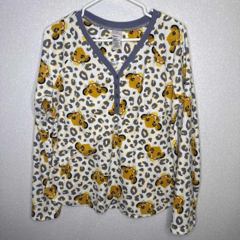 Disney The Lion King Womens Size Large 12-14 Long Sleeve Henley Sleepshirt Pajam